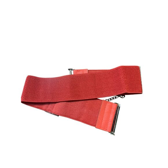 Dark Red Elastic Stretch Waist Belt Black Chain Detail Clasp Waist Cincher NEW - Picture 4 of 4